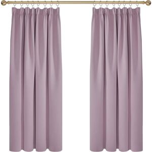 Deconovo - Solid Pencil Pleat Taped Top Blackout Curtains with Hooks 2 Panels 46 x 54 Inch Pink Lavender - Pink Lavender