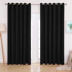 Deconovo - Eyelet Thermal Insulated Blackout Curtains 2 Panels 90 x 90 Inch Black - Black