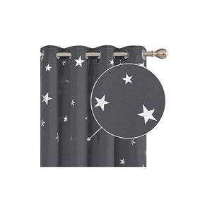 Deconovo - Stars Foil Printed Thermal Insulated Curtains Eyelet Blackout Curtains for Nursery 46 x 72 Inch Dark Grey 1 Pair - Dark Grey/SILVER