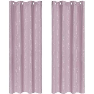 DECONOVO Decorative Silver Dotted Line Foil Printed Blackout Curtains Thermal Insulated Curtains Eyelet Curtains for Baby Nursery 46 x 72 Inch Light Pink 2