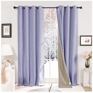 Faux Linen Total Blackout Curtains Eyelet Curtains Thermal Insulated Curtains for Baby Nursery W52 x L63 Purple One Pair - Purple - Deconovo