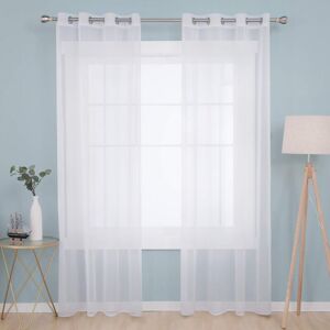 Voile Curtains Soild Eyelet Semi Transparent Net Curtains Super Soft Decorative Sheer Curtains 2 Panels 55 x 94 Inch White - White - Deconovo