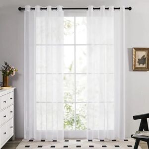 Voile Curtains Soild Eyelet Semi Transparent Net Curtains Super Soft Decorative Sheer Curtains 2 Panels 55 x 90 Inch White - White - Deconovo