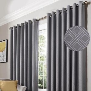 Blackout Curtains Eyelet Ring Top Ready Made Diamond, Polyester, Silver, 90 x 72 - Silver - Alan Symonds