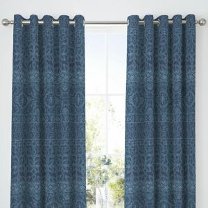 DREAMS & DRAPES Dreams&drapes - Rohini Print Easy Care Lined Eyelet Curtains, Blue, 66 x 72 Inch