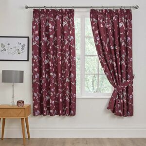 DREAMS & DRAPES Dreams&drapes - Sweet Pea Floral Print Lined Pencil Pleat Curtains, Plum, 66 x 72 Inch