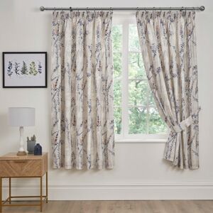 Dreams & Drapes Wild Stems Botanical Print Lined Pencil Pleat Curtains, Blue, 66 x 72 Inch