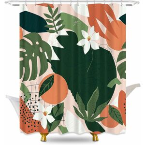 PESCE Fabric Abstract Orange Shower Curtain Set Bathroom Decor 60Wx72H Inch Modern Cute Aesthetic Fruit Flower Tropical Palm Leaves Bath Accessories for