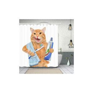 Orchidée - Funny Animals Shower Curtain Decor, a Cat With Toothpaste On Toothbrush Shower Curtains 69X70 Inch Polyester Fabric Bathroom Fantastic