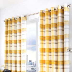Fusion Balmoral Check 100% Cotton Eyelet Lined Curtains, Ochre, 46 x 54 Inch