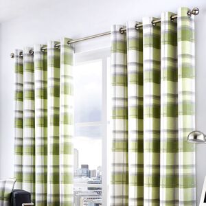 Balmoral Check 100% Cotton Eyelet Lined Curtains, Green, 90 x 90 Inch - Fusion