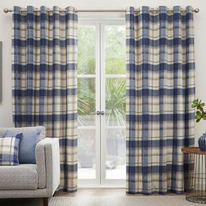 Balmoral Check 100% Cotton Eyelet Lined Curtains, Navy, 66 x 54 Inch - Fusion