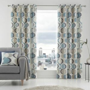 Sander Geometric Print 100% Cotton Eyelet Lined Curtains, Duck Egg, 66 x 54 Inch - Fusion