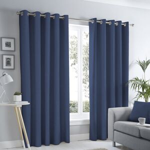 Sorbonne 100% Cotton Eyelet Lined Curtains, Navy, 90 x 90 Inch - Fusion