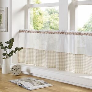 ALAN SYMONDS Gingham Ready Made Slot Top Voile Cafe Curtain Panel (59 x 18, Beige) - Multicoloured