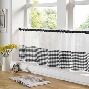 Alan Symonds - Gingham Ready Made Slot Top Voile Cafe Curtain Panel (59 x 18, Black) - Black