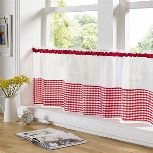 ALAN SYMONDS Gingham Ready Made Slot Top Voile Cafe Curtain Panel (59 x 18, Red) - Red