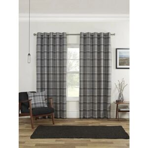 SUNDOUR Gorden John Textiles Carnoustie Curtains Blackout Eyelet Woven Check Grey 66 x 72 - Grey