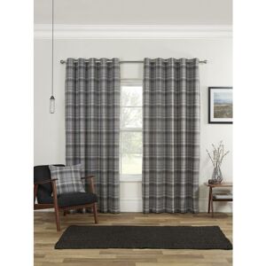 SUNDOUR Gorden John Textiles Carnoustie Curtains Blackout Eyelet Woven Check Grey 90 x 54 - Grey