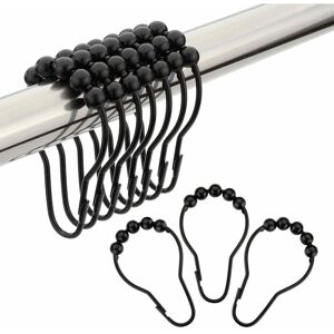 Groofoo - Set of 60 Black Chrome Stainless Steel Bathroom Curtain Hooks - for Shower Curtains, Polished Nickel Metal Rustproof Rings