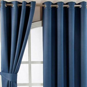 HOMESCAPES Homecapes Navy Blue Herringbone Chevron Blackout Curtains Eyelet Style, 46x72