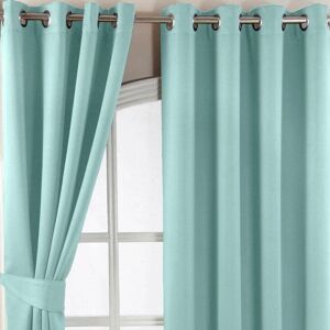 HOMESCAPES Homecapes Pastel Blue Herringbone Chevron Blackout Thermal Curtains Pair Eyelet Style, 90x90