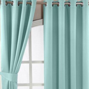 HOMESCAPES Homecapes Pastel Blue Herringbone Chevron Blackout Thermal Curtains Pair Eyelet Style, 90x72