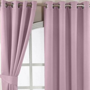 HOMESCAPES Homecapes Pastel Pink Herringbone Chevron Blackout Thermal Curtains Pair Eyelet Style, 65x54