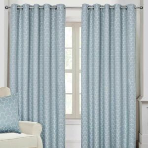 HOMESCAPES Homecapes Blue Geometric Jacquard Blackout Eyelet Curtain Pair, 90 x 90