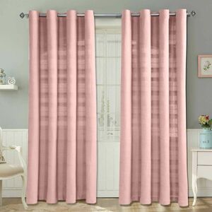 HOMESCAPES Homecapes Cotton Rajput Ribbed Pink Curtain Pair, 66 x 90 Drop