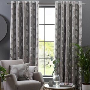 HOMESCAPES Homecapes Grey Ginkgo Eyelet Curtain Pair - 168 x 137cm (66 x 54)