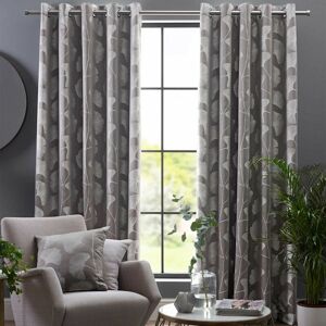 Homescapes - homecapes Grey Ginkgo Eyelet Curtain Pair - 117 x 183cm (46 x 72)
