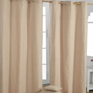 Homescapes - homecapes Plain Off Beige Cotton Eyelet Curtains 137 x 182 cm - Natural