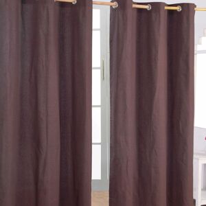 HOMESCAPES HOMECAPES Plain Off Brown Cotton Eyelet Curtains 137 x 182 cm - Brown