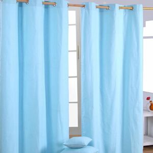 Homescapes - homecapes Plain Blue Cotton Eyelet Curtains 137 x 182 cm - Blue