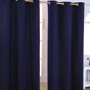 HOMESCAPES HOMECAPES Plain Off Navy Blue Cotton Eyelet Curtains 117 x 137 cm - Blue