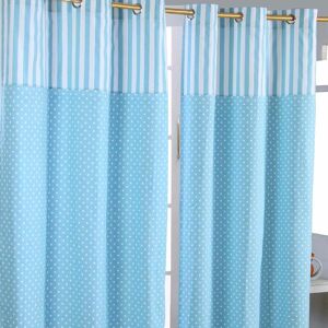 HOMESCAPES Homecapes Polka Dots Blue Ready Made Eyelet Curtain Pair, 137 x 228 cm Drop - Blue