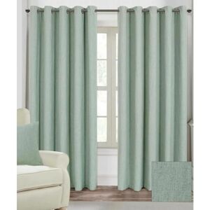 Duck Egg Blue Linen Eyelet Lined Curtain Pair, 90 x 72 - Duck Egg Blue - Duck Egg Blue - Homescapes