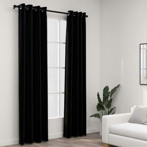 Linen-Look Blackout Curtains with Grommets 2pcs Black 140x245cm - Hommoo