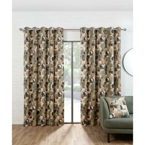 Iliv - Geometrica Light Filtering Curtains Eyelet Ring Top Curtain Pair Brown 46x72 - Brown