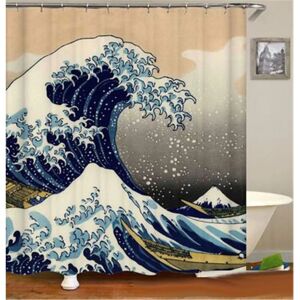 Xuigort - Japanese Wave Shower Curtain Kanagawa Wave Nautical Fabric Shower Curtain Sets Bathroom Decor with Hooks Waterproof Washable