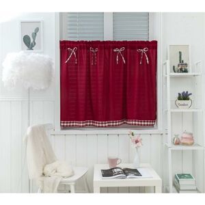 LANGRAY Curtains Small Short Windows Country Style Vintage Opaque Disc Curtains Short Curtains Short Curtain Kitchen Modern Checkered Set of 2 Living Room