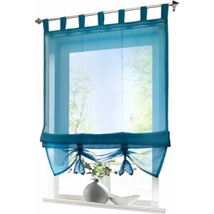 Roman Blind with Buckles Curtains Kitchen Roman Shades Transparent Buckle Modern Blind Curtains Blue Voile LxH 100x155cm 1 piece - Langray