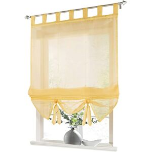 Roman Blind with Buckles Curtains Kitchen Roman Shades Transparent Buckle Modern Blind Curtains Yellow Voile LxH 100x155cm 1pc - Langray