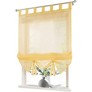 Roman Blind with Buckles Curtains Kitchen Roman Shades Transparent Buckle Modern Blind Curtains Yellow Voile LxH 120x155cm 1pc - Langray