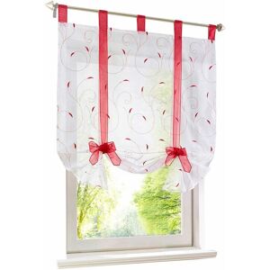 Roman blind with embroidery ribbon Roman curtains Transparent loop curtain in voile (WxH 60x140cm, red) - Langray