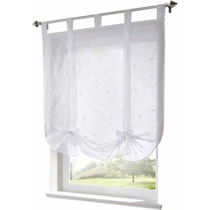 Roman blind with embroidery ribbon Roman curtains Transparent loop curtain in voile (WxH 60x140cm, white) - Langray