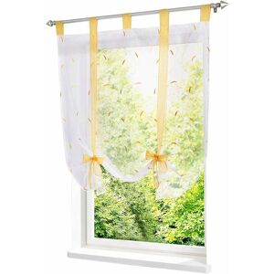 Roman blind with embroidery ribbon Roman curtains Transparent loop curtain in voile (WxH 60x140cm, yellow) - Langray