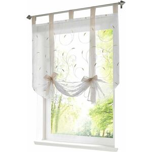 Roman blind with embroidery ribbon Roman curtains Voile Curtain with transparent buckles (WxH 60x140cm, sand) - Langray