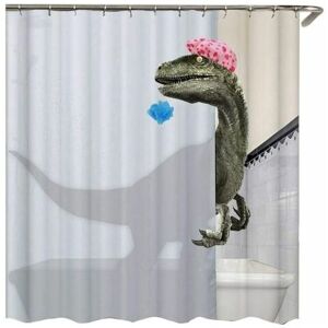 Lune - Lovely Bath Dinosaur Printed Shower Curtain Waterproof Bathroom Curtain Accessories (180x180Cm)